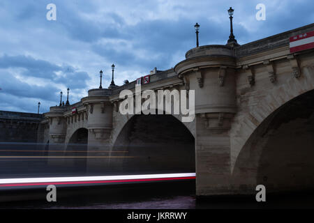 Paris, Boat light painting situation under Bridge Stock Photo