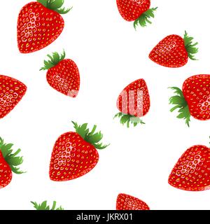 Strawberries seamless hand drawn vector pattern with white background Stock Vector