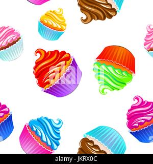 Sweet doodle pattern with cupcakes, cakes, candies and cones. Vector hand drawn seamless pattern Stock Vector