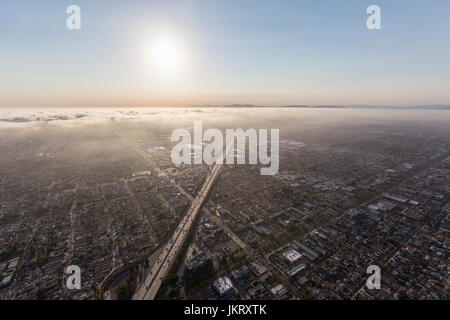 Los Angeles smog and fog along the 405 freeway in Southern California. Stock Photo