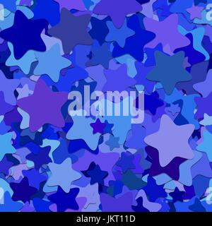 Seamless geometrical star background pattern - vector design from blue rounded pentagram stars Stock Vector