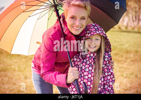 Portrait of mother and daughter during the autumnal walk Stock Photo