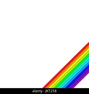 White background corner design with diagonal rainbow color stripes - vector graphic Stock Vector