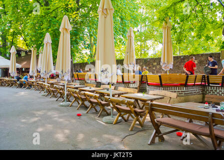 Mali Kalemegdan, restaurant with terrace, Kalemegdan park, Belgrade, Serbia Stock Photo
