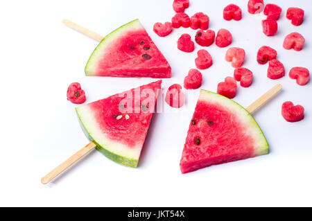 Watermelon fruit slice on a ice cream stick isolated Stock Photo