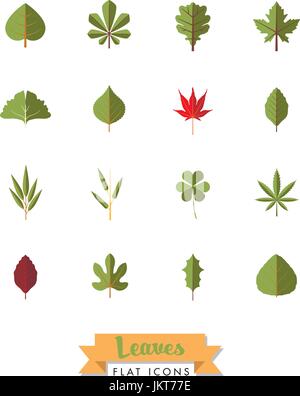 Leaves flat design isolated icons collection Stock Vector