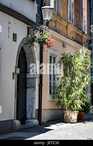 An old street lamp in front of the house Stock Photo