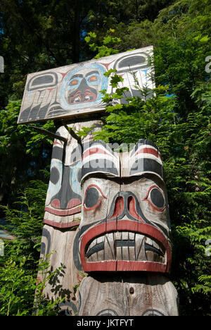 Totem poles at Capilano Suspension Bridge Park, Vancouver, British Columbia, Canada Stock Photo