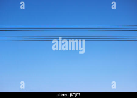 Six electric wooden pole against the blue sky and clouds Stock Photo ...