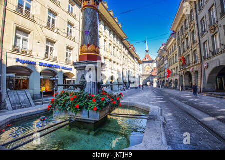 View of Bern old city center. Bern is capital of Switzerland and fourth most populous city in Switzerland. Stock Photo