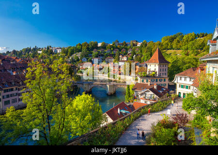 View of Bern old city center with river Aare. Bern is capital of Switzerland and fourth most populous city in Switzerland. Stock Photo