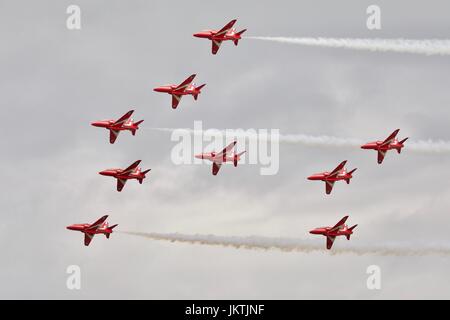 The Red Arrows flying in formation at the 2017 Royal International Air Tattoo Stock Photo