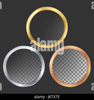 Gold, Silver, Bronze, Copper Metal Frames Vector. Round. Realistic Metallic Plates Illustration Stock Vector