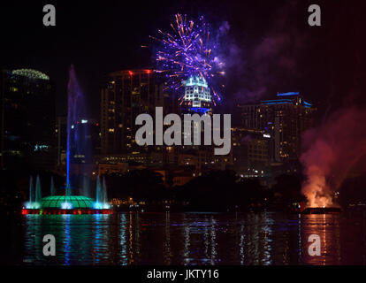 Fourth of July fireworks at Lake Eola Park in downtown Orlando, Florida. Stock Photo