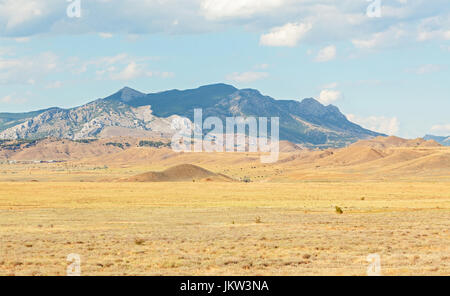 Panorama of the semi-desert with withered grass, hills and mountains in the background. Peninsula of Crimea Stock Photo