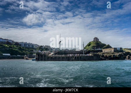 Ilfracombe harbour, North Devon, as seen from a fishing boat. Stock Photo