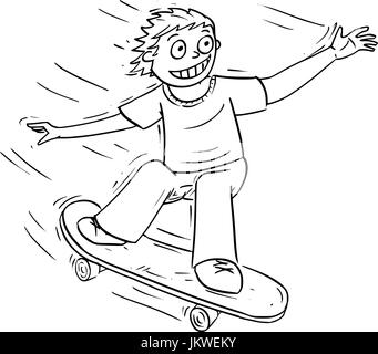 Hand drawing cartoon vector illustration of a boy riding a skateboard. Stock Vector