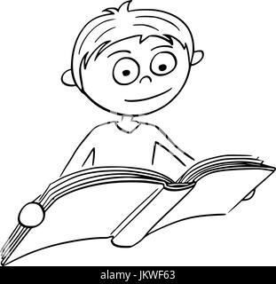 Hand drawing cartoon vector illustration of boy reading a book. Stock Vector