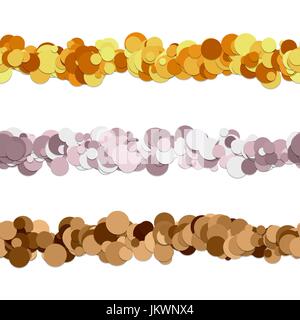 Repeatable random dot pattern page dividing line design set - vector graphic elements from colored circles Stock Vector