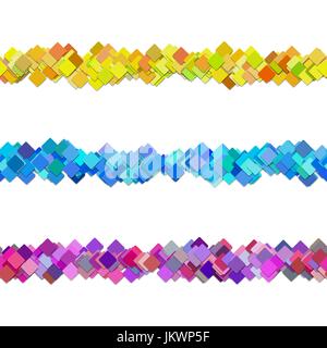 Seamless random square pattern paragraph divider line design set - vector design elements from colored diagonal squares Stock Vector