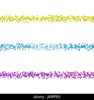 Seamless chaotic dot pattern text separator line design set - vector design elements from colored circles Stock Vector