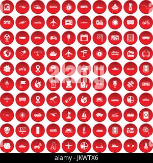 100 technology icons set red Stock Vector