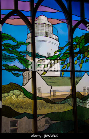 Stained Glass Windows of St Agnes Church, Isles of Scilly Stock Photo