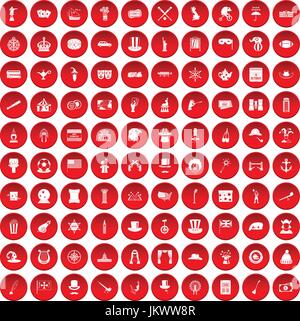 100 top hat icons set red Stock Vector