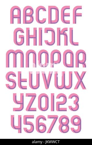 alphabet letters and numbers with striped pattern. vector, geometric font type. regular typeface design. contemporary, vibrant texture typesetting Stock Vector