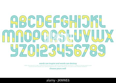 alphabet letters and numbers with striped pattern. vector, geometric font type. regular typeface design. contemporary, cool texture typesetting Stock Vector