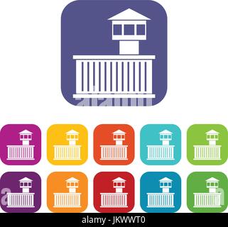Prisoner in prison building set icon grey black color vector ...