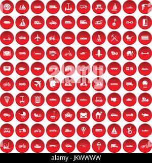 100 transport icons set red Stock Vector
