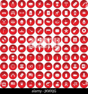 100 USA icons set red Stock Vector