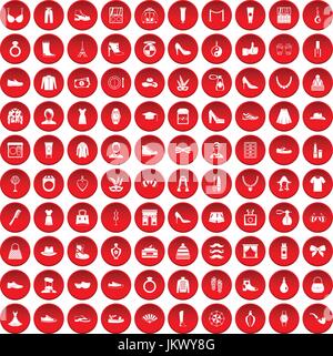 100 vogue icons set red Stock Vector