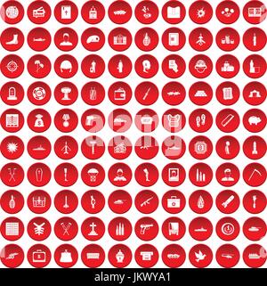100 war crimes icons set red Stock Vector