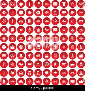 100 yoga studio icons set red Stock Vector