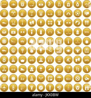 100 active life icons set gold Stock Vector