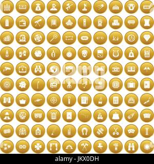 100 adult games icons set gold Stock Vector