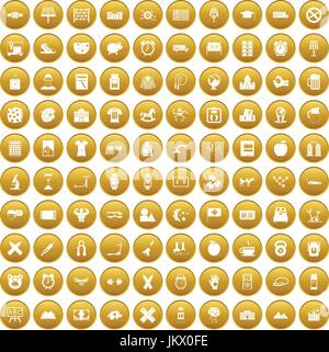 100 alarm clock icons set gold Stock Vector
