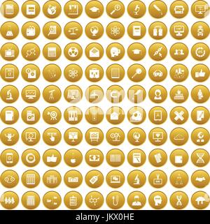 100 analytics icons set gold Stock Vector