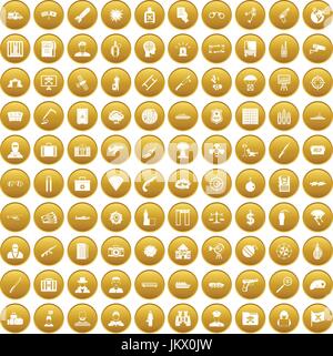 100 antiterrorism icons set gold Stock Vector