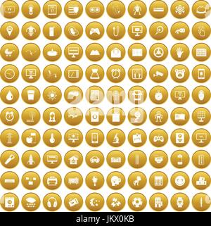 100 app icons set gold Stock Vector