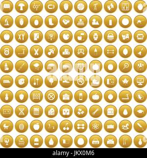 100 apple icons set gold Stock Vector