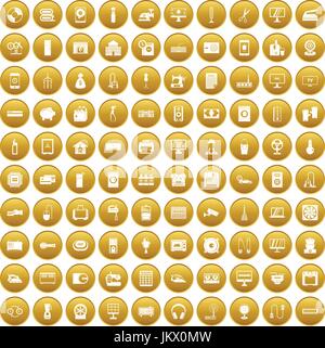 100 appliances icons set gold Stock Vector