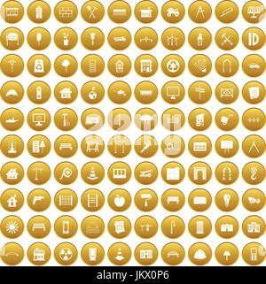 100 architecture icons set gold Stock Vector