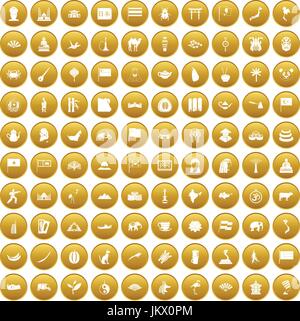 100 Asia icons set gold Stock Vector