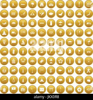 100 asian icons set gold Stock Vector