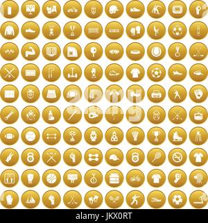 100 athlete icons set gold Stock Vector