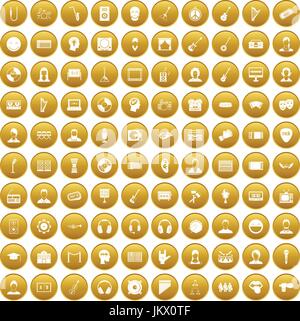 100 audience icons set gold Stock Vector