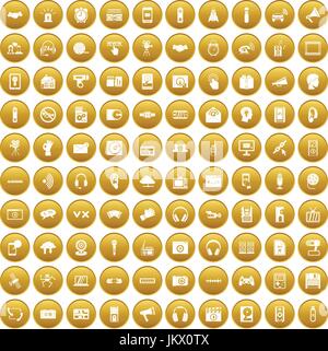 100 audio icons set gold Stock Vector